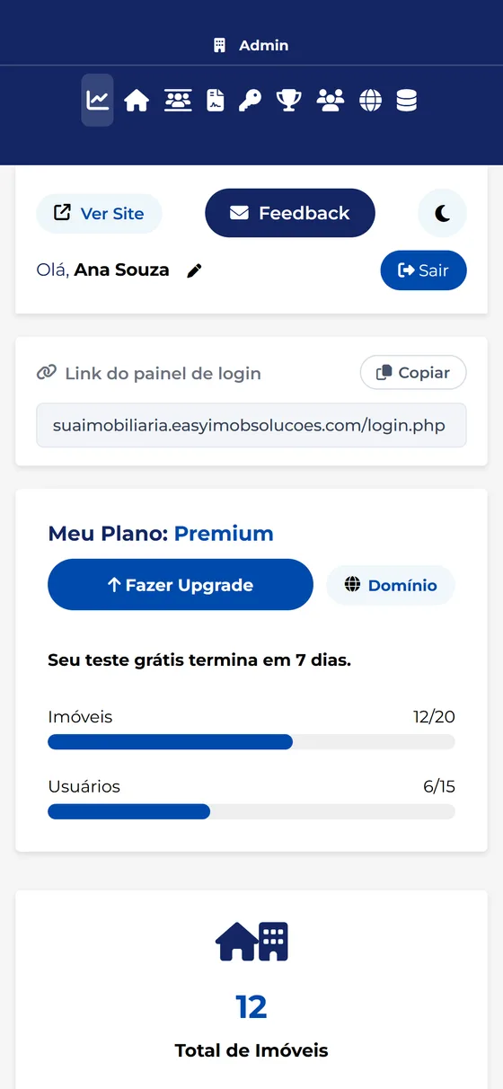 Painel da Easy Imob no celular