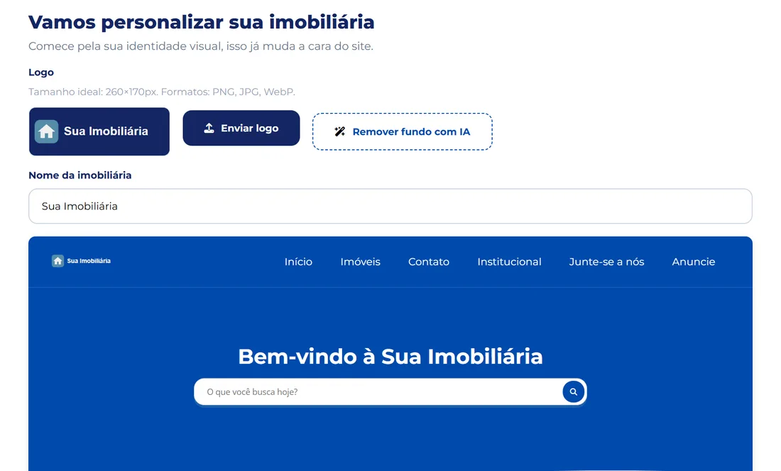 Envio da logo e nome da imobiliária